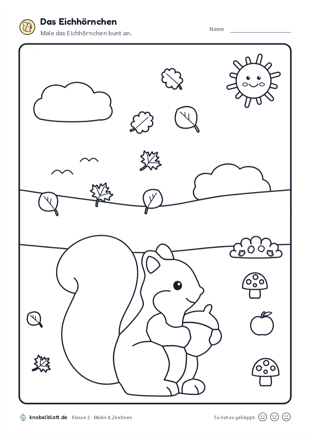 Eichhörnchen Ausmalbilder zum Ausdrucken: „Das Eichhörnchen“ für Klasse 2. Male das Eichhörnchen bunt an.
