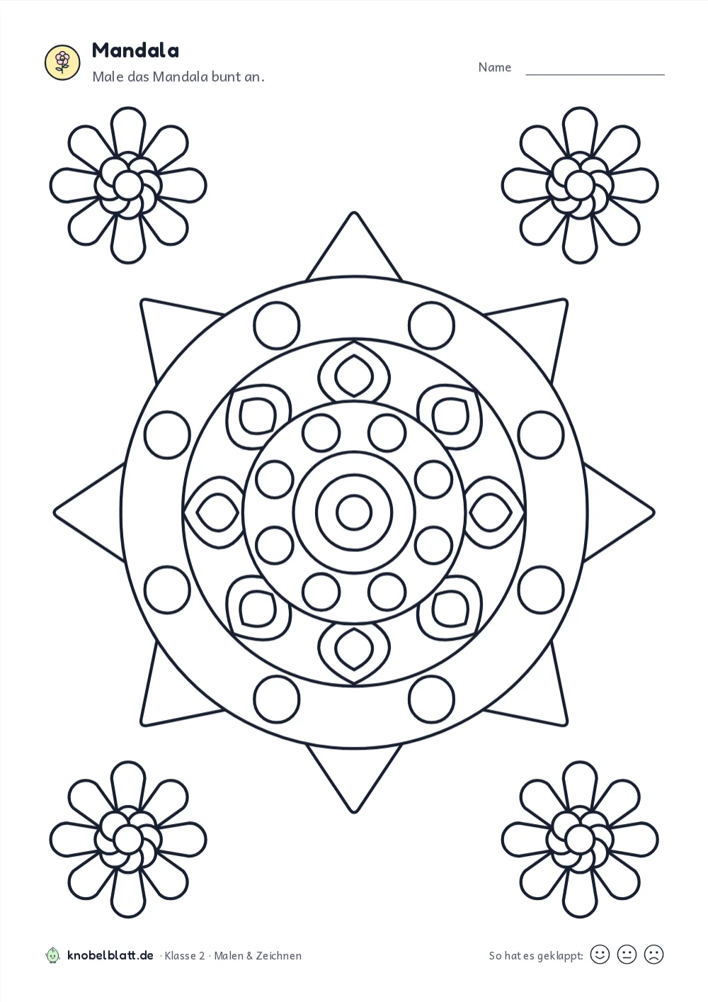 Mandalas zum Ausdrucken für Kinder: „Mandala“ für Klasse 2. Male das Mandala bunt an.