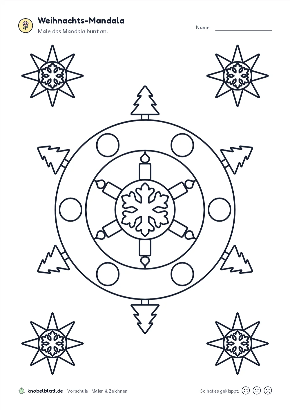 Arbeitsblatt „Weihnachts-Mandala“ für die Vorschule: Male das Mandala bunt an.